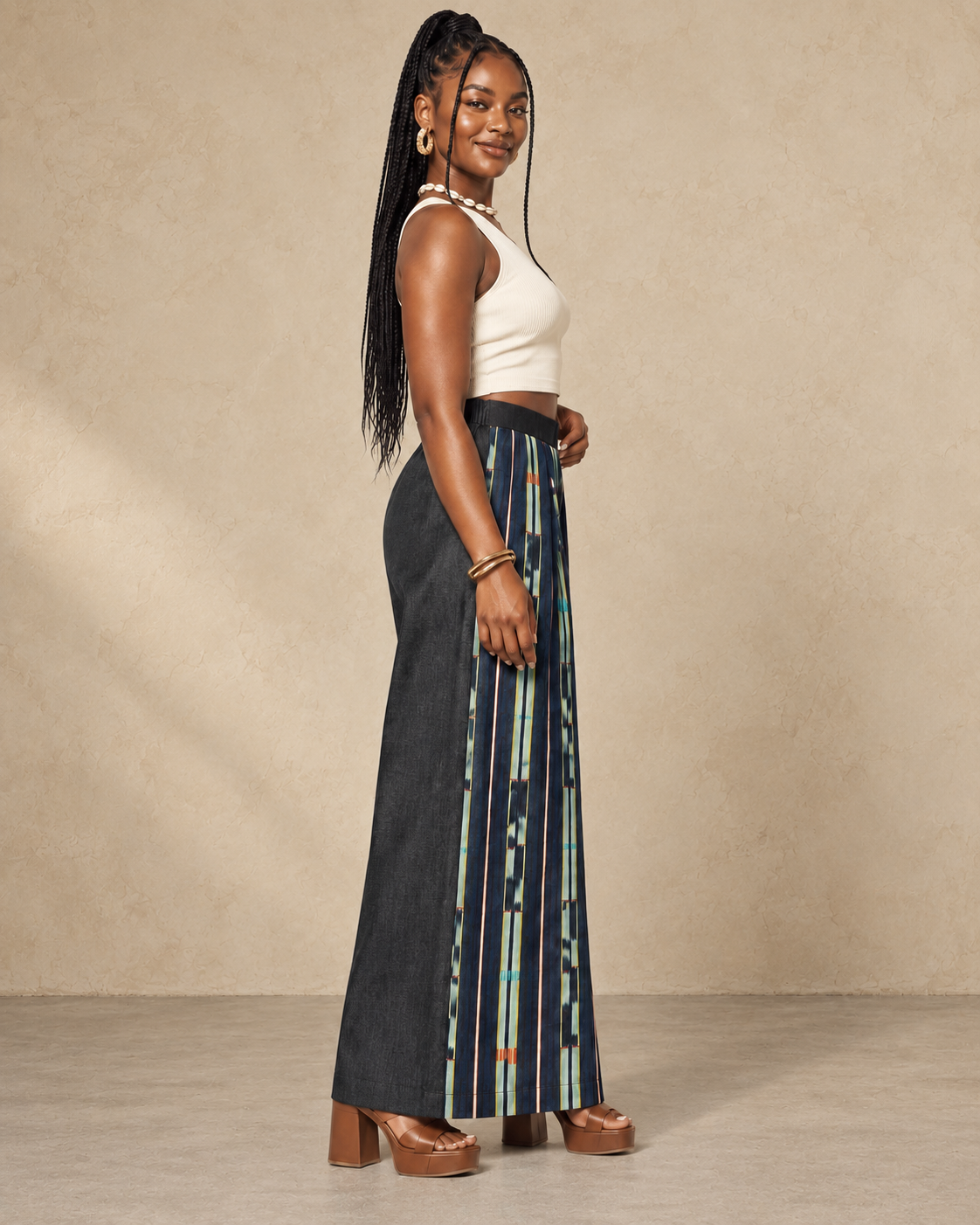INDIGO WIDE-LEG PANTS (L)