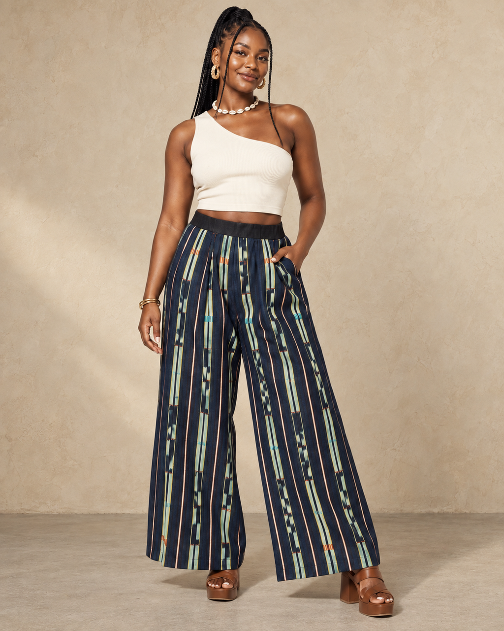 INDIGO WIDE-LEG PANTS (L)