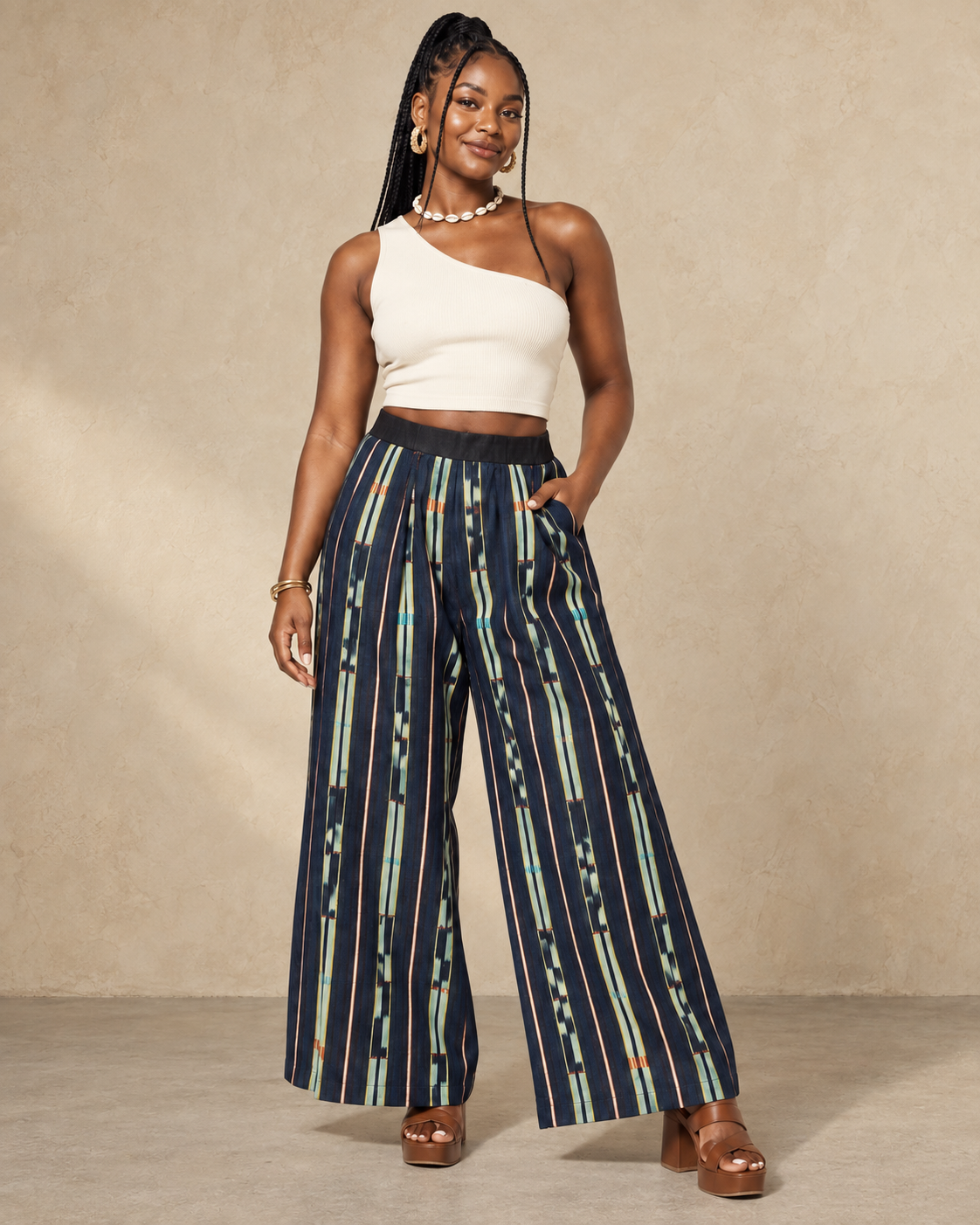 INDIGO WIDE-LEG PANTS (L)