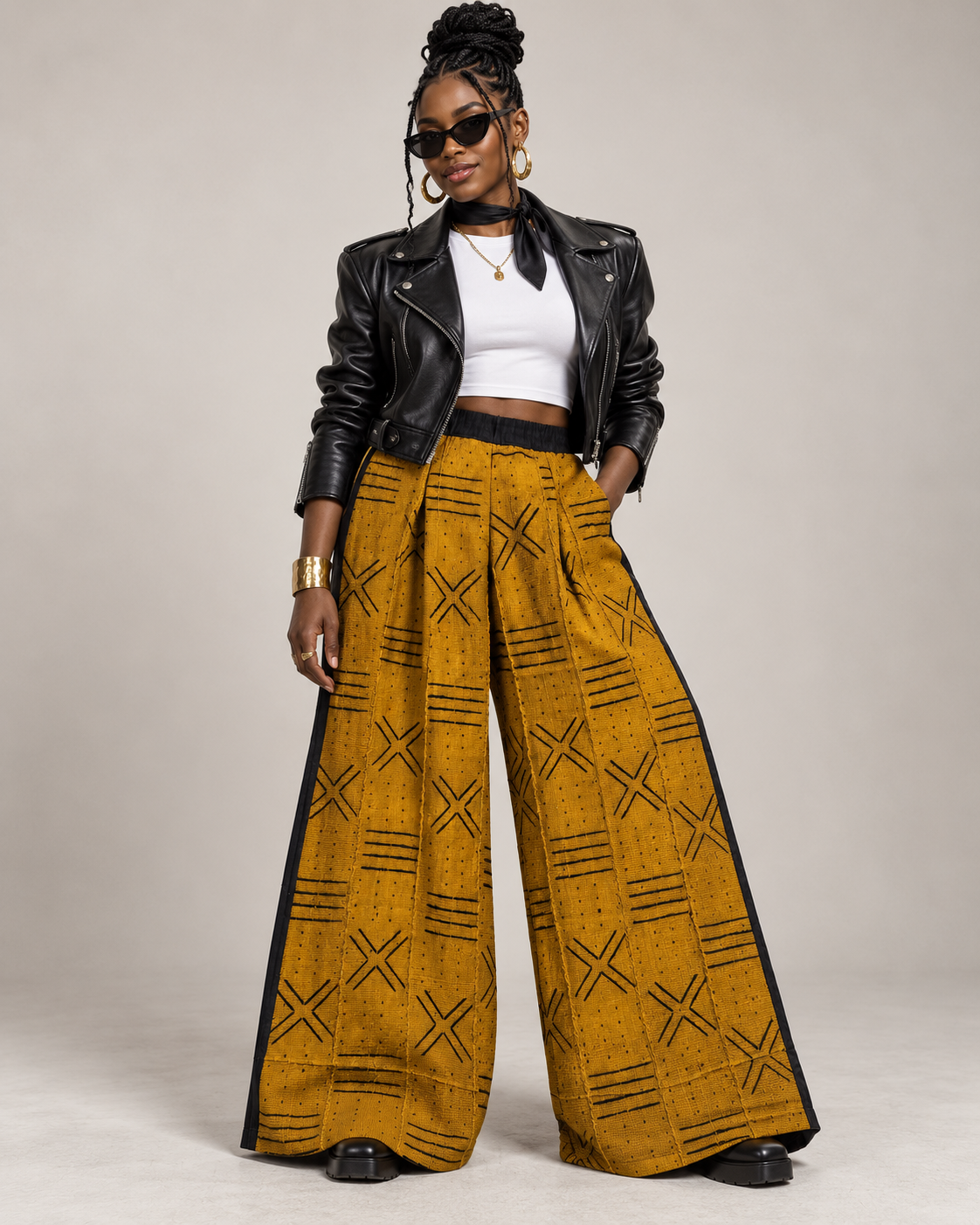 MUD CLOTH WIDE LEG PANTS (XL)